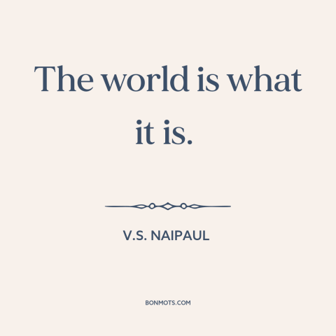 A quote by V.S. Naipaul about impossibility of progress: “The world is what it is.”