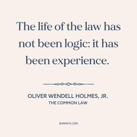 A quote by Oliver Wendell Holmes, Jr. about legal theory: “The life of the law has not been logic: it has been experience.”