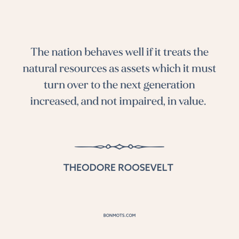 A quote by Theodore Roosevelt about environmental protection: “The nation behaves well if it treats the natural resources…”