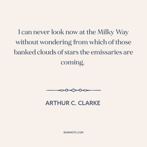 A quote by Arthur C. Clarke about aliens: “I can never look now at the Milky Way without wondering from which of…”