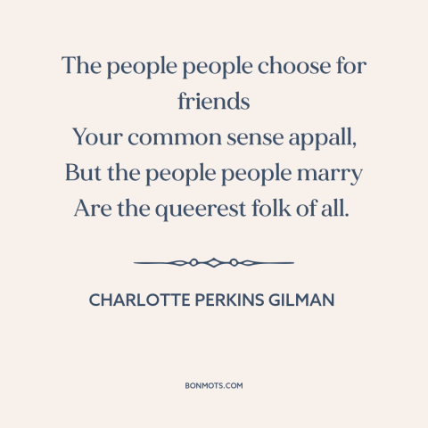 A quote by Charlotte Perkins Gilman about judging others: “The people people choose for friends Your common sense…”