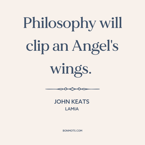 A quote by John Keats  about disenchanted world: “Philosophy will clip an Angel's wings.”