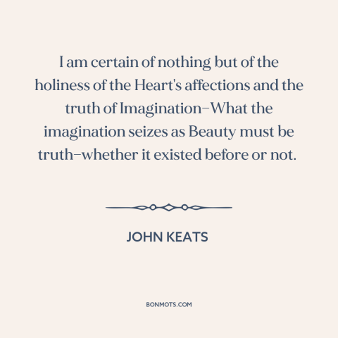 A quote by John Keats  about intuition: “I am certain of nothing but of the holiness of the Heart's affections and…”