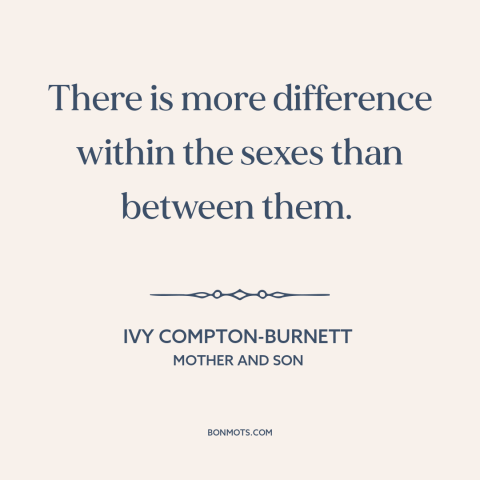 A quote by Ivy Compton-Burnett about gender relations: “There is more difference within the sexes than between them.”