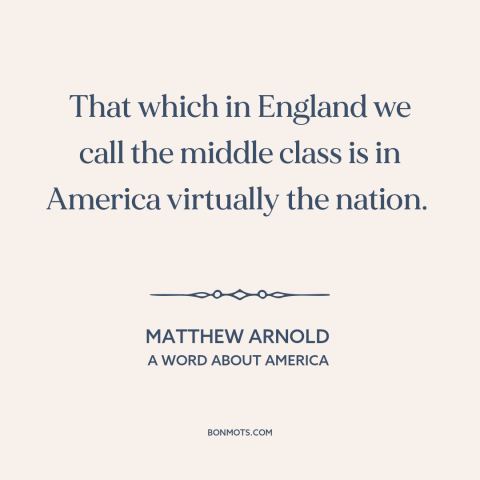 A quote by Matthew Arnold about england and america: “That which in England we call the middle class is in America…”