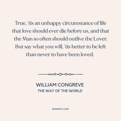 A quote by William Congreve about dangers of love: “True, 'tis an unhappy circumstance of life that love should ever…”