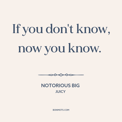 A quote by Notorious BIG about knowledge: “If you don't know, now you know.”