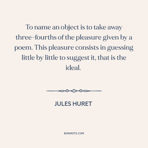 A quote by Jules Huret about names: “To name an object is to take away three-fourths of the pleasure given by…”