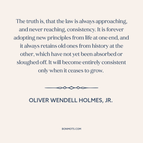 A quote by Oliver Wendell Holmes, Jr. about evolution of law: “The truth is, that the law is always approaching…”