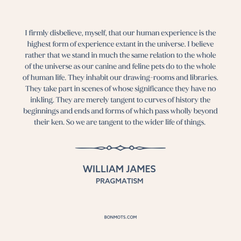 A quote by William James about man and the universe: “I firmly disbelieve, myself, that our human experience is…”