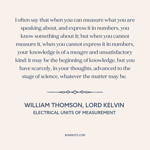 A quote by William Thomson, Lord Kelvin about knowledge: “I often say that when you can measure what you are speaking…”