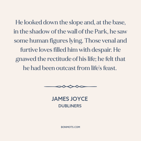 A quote by James Joyce about fomo: “He looked down the slope and, at the base, in the shadow of the wall of the…”