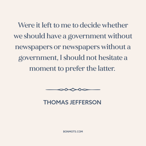 A quote by Thomas Jefferson about newspapers: “Were it left to me to decide whether we should have a government without…”