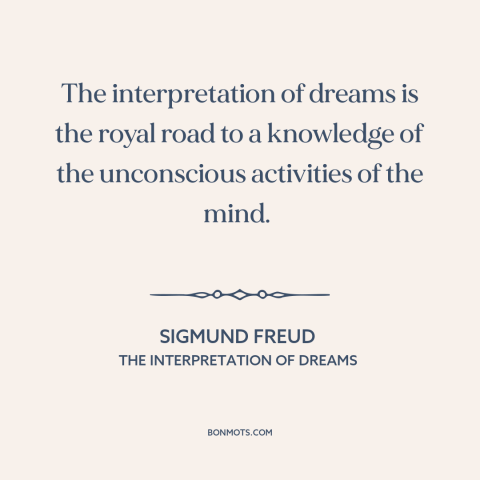 A quote by Sigmund Freud about interpretation and analysis: “The interpretation of dreams is the royal road to a…”