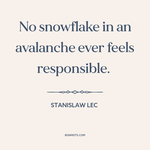 A quote by Stanislaw Lec about taking responsibility: “No snowflake in an avalanche ever feels responsible.”