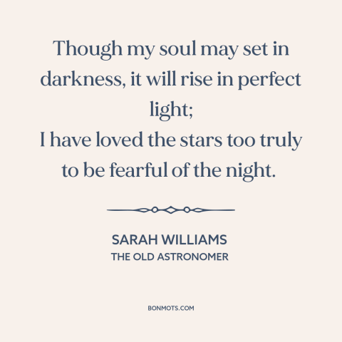 A quote by Sarah Williams about fear of death: “Though my soul may set in darkness, it will rise in perfect light; I…”