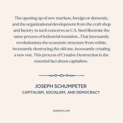 A quote by Joseph A. Schumpeter about capitalism: “The opening up of new markets, foreign or domestic, and the…”