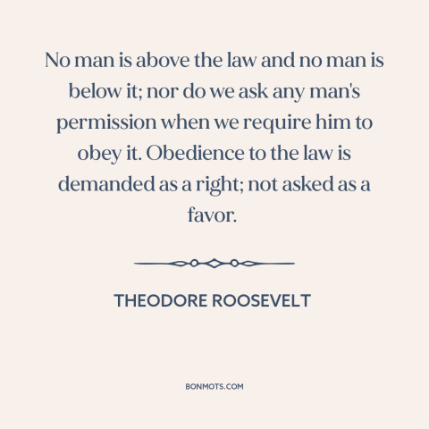 A quote by Theodore Roosevelt about applying the law: “No man is above the law and no man is below it; nor do…”