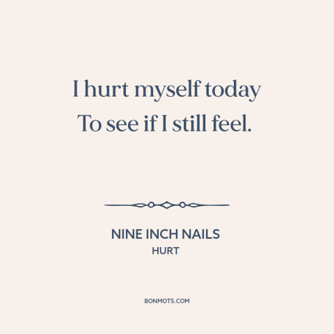 A quote by Nine Inch Nails about self-harm: “I hurt myself today To see if I still feel.”