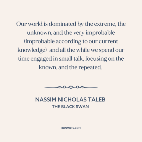 A quote by Nassim Nicholas Taleb about the improbable: “Our world is dominated by the extreme, the unknown…”