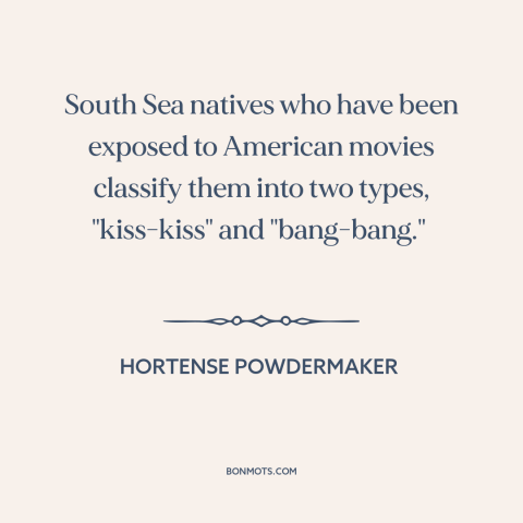 A quote by Hortense Powdermaker about hollywood: “South Sea natives who have been exposed to American movies classify…”