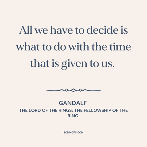 A quote from The Lord of the Rings: The Fellowship of the Ring about spending time: “All we have to decide is what to do…”