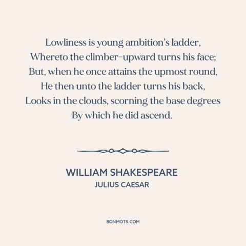 A quote by William Shakespeare about despising one's origins: “Lowliness is young ambition’s ladder, Whereto the…”