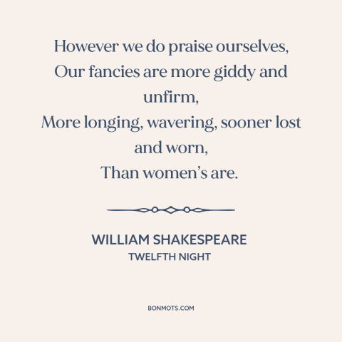 A quote by William Shakespeare about flaws of men: “However we do praise ourselves, Our fancies are more giddy and…”