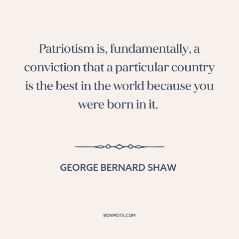 A quote by George Bernard Shaw about patriotism: “Patriotism is, fundamentally, a conviction that a particular country is…”