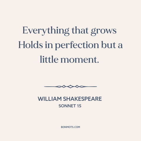 A quote by William Shakespeare about the ephemeral: “Everything that grows Holds in perfection but a little moment.”