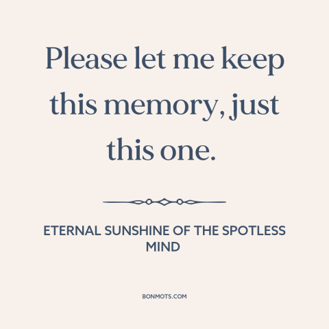 A quote from Eternal Sunshine of the Spotless Mind about memories: “Please let me keep this memory, just this one.”