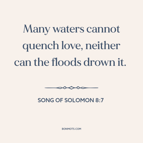 A quote from The Bible about nature of love: “Many waters cannot quench love, neither can the floods drown it.”