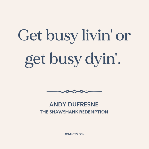 A quote from The Shawshank Redemption about living life to the fullest: “Get busy livin' or get busy dyin'.”