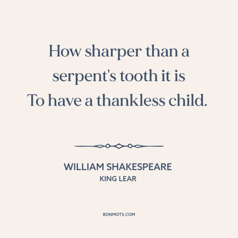 A quote by William Shakespeare about parenting: “How sharper than a serpent's tooth it is To have a thankless child.”