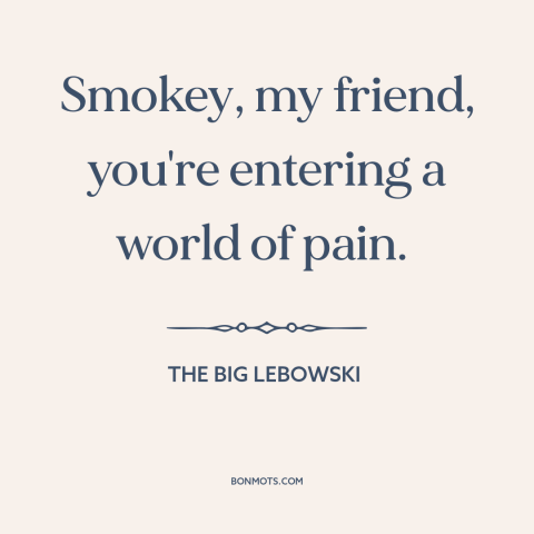 A quote from The Big Lebowski: “Smokey, my friend, you're entering a world of pain.”