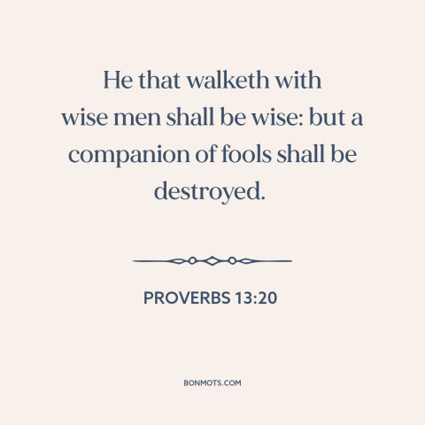 A quote from The Bible about positive influences: “He that walketh with wise men shall be wise: but a companion of fools…”