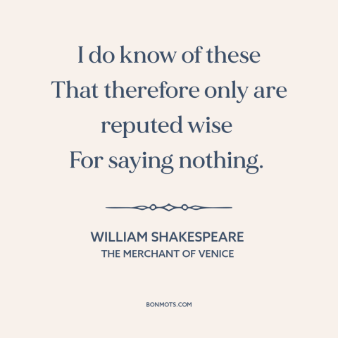 A quote by William Shakespeare about staying quiet: “I do know of these That therefore only are reputed wise For saying…”