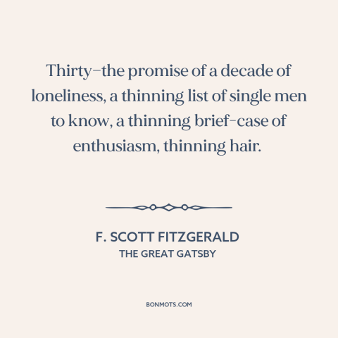 A quote by F. Scott Fitzgerald about aging: “Thirty—the promise of a decade of loneliness, a thinning list of single men to…”