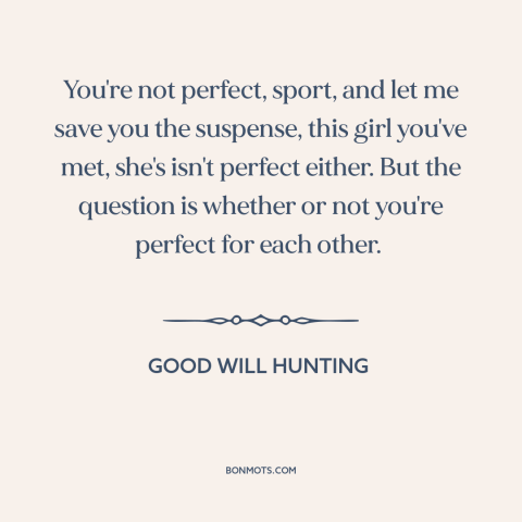 A quote from Good Will Hunting about imperfection: “You're not perfect, sport, and let me save you the suspense…”