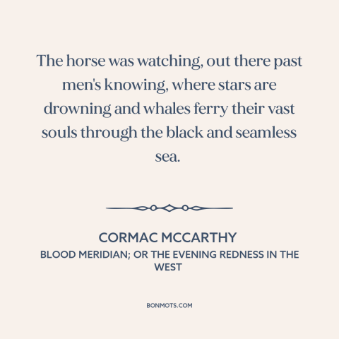 A quote by Cormac McCarthy: “The horse was watching, out there past men's knowing, where stars are drowning and…”