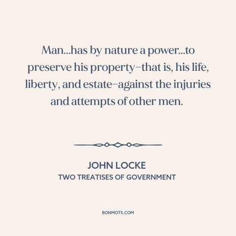 A quote by John Locke about property rights: “Man...has by nature a power...to preserve his property—that is…”