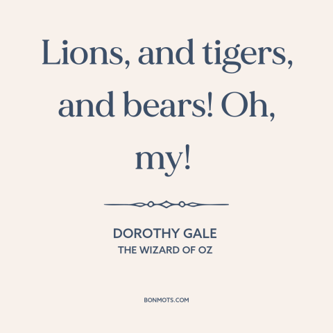 A quote from The Wizard of OZ about facing one's fears: “Lions, and tigers, and bears! Oh, my!”