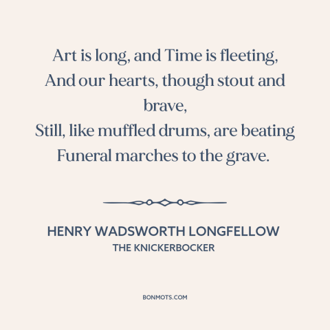 A quote by Henry Wadsworth Longfellow about inevitability of death: “Art is long, and Time is fleeting, And our…”