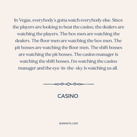 A quote from Casino about las vegas: “In Vegas, everybody's gotta watch everybody else. Since the players are looking to…”