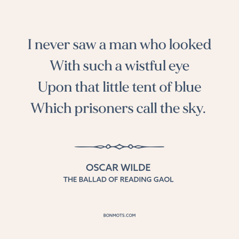 A quote by Oscar Wilde about the sky: “I never saw a man who looked With such a wistful eye Upon that little tent of…”