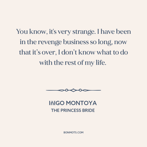 A quote from The Princess Bride about revenge: “You know, it's very strange. I have been in the revenge business so long…”