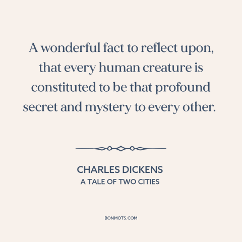 A quote by Charles Dickens about existential solitude: “A wonderful fact to reflect upon, that every human creature is…”