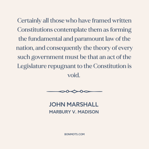 A quote by John Marshall about constitutional theory: “Certainly all those who have framed written Constitutions…”