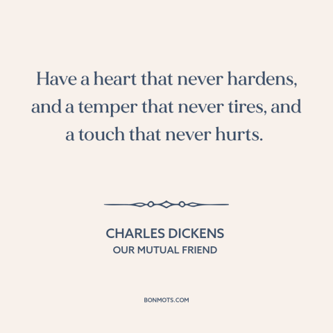 A quote by Charles Dickens about vulnerability: “Have a heart that never hardens, and a temper that never tires, and a…”