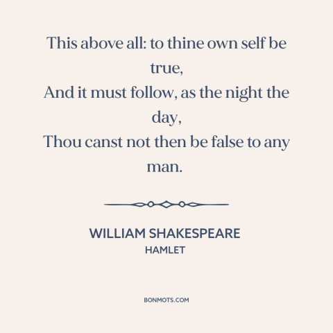 A quote by William Shakespeare about being true to oneself: “This above all: to thine own self be true, And it must follow…”